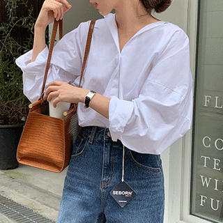 라이프 루즈핏 히든버튼 코튼 셔츠 blouse 벚꽃룩