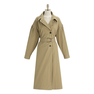벨트 세트의 케이프 퍼프 소매 롱 바바리 코트 coat