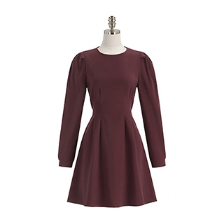 [울함유] 셔링 퍼프 울 혼방 미니 플레어 원피스 dress 벚꽃룩