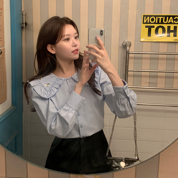 퓨리 플라워 빅카라 세일러 블라우스