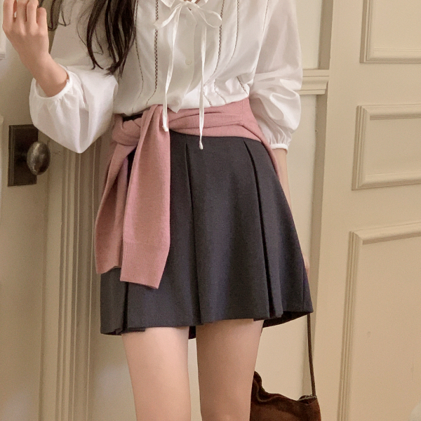 바지안감 밴딩 플리츠 미니 스커트