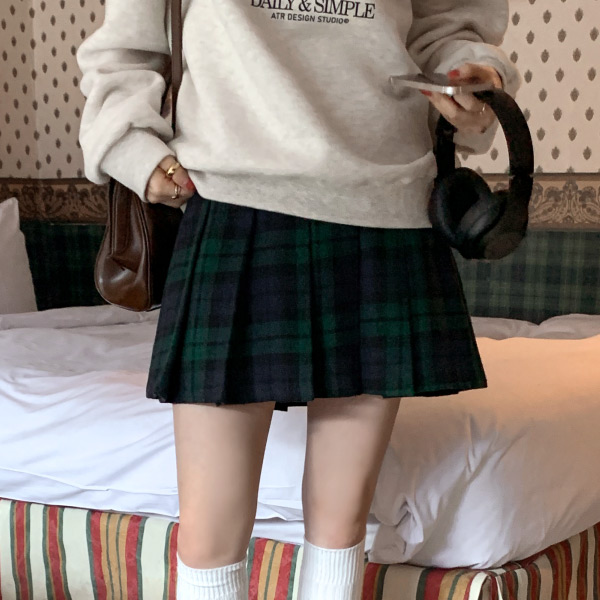 웬즈 체크 미니 스커트