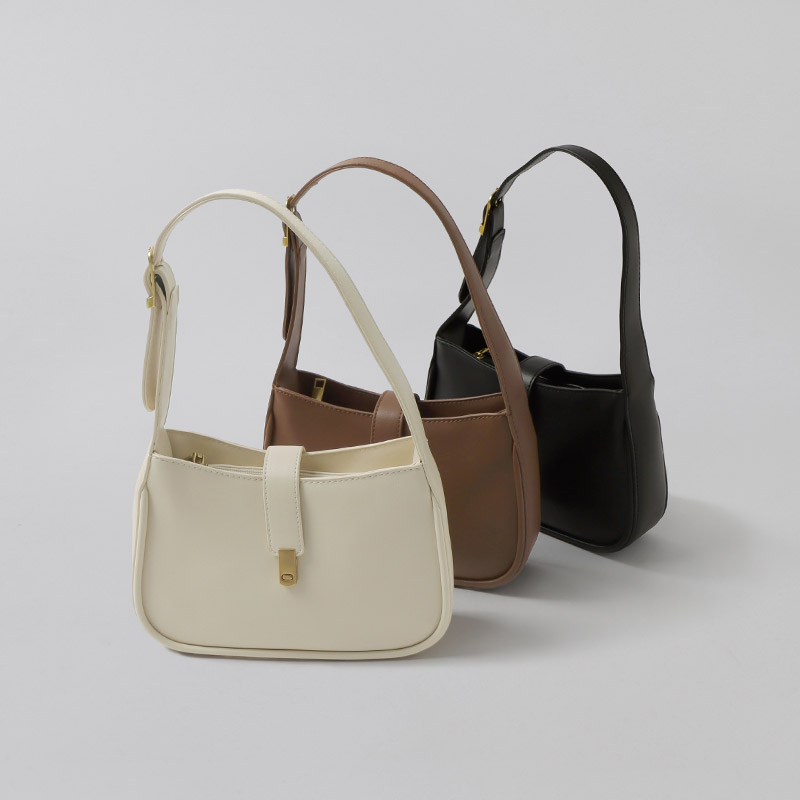 베이직 골드 버튼 스퀘어 레더 호보백 bag