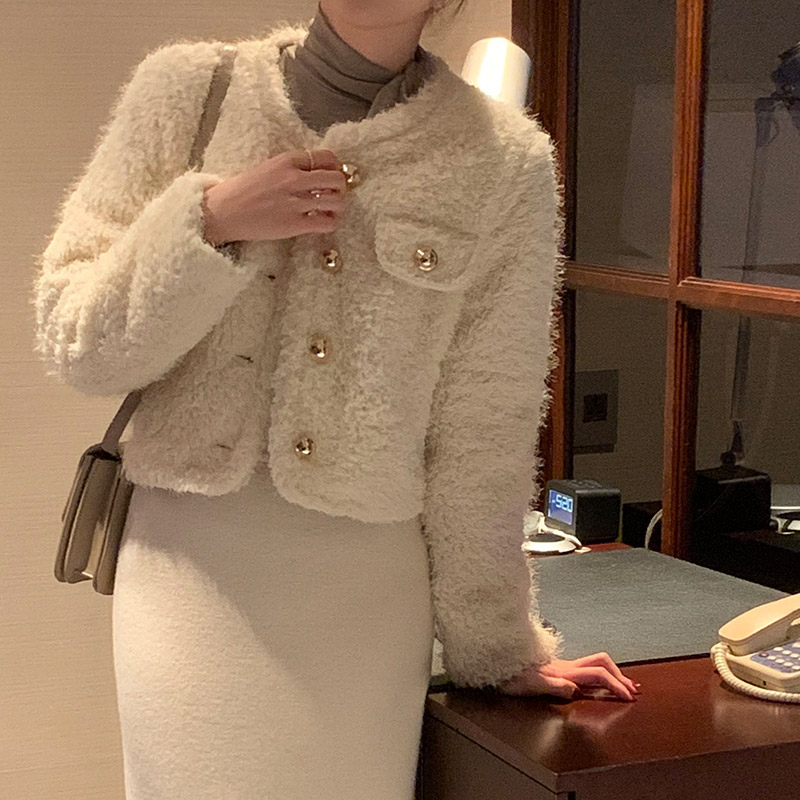 소피아 털안감 부클 퍼 자켓 jacket 벚꽃룩