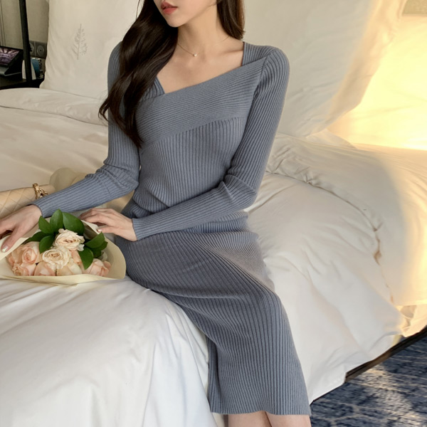 보에 랩 니트 원피스