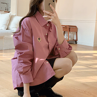 헤븐 자수 피치기모 탄탄 코튼 루즈핏 셔츠 벚꽃룩