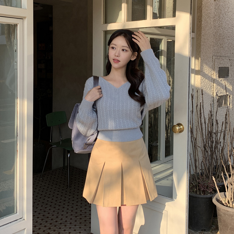 [울함유] 멜린 폭스 케이블 브이넥 니트 knit 벚꽃룩