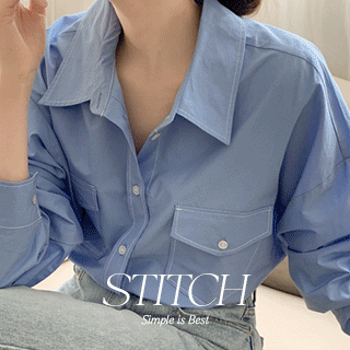 플라이 스티치 보이핏 셔츠 blouse 벚꽃룩