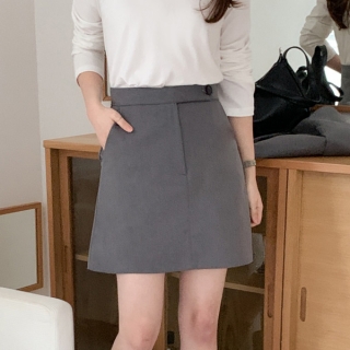 멜버른 셋업 버튼 세미A라인 미니 스커트 벚꽃룩