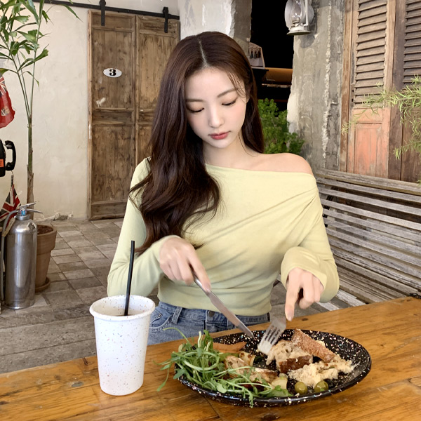달링 보트넥 셔링 티셔츠