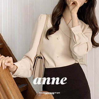 엔느 셔츠 카라 언발 더블 단추 블라우스 blouse