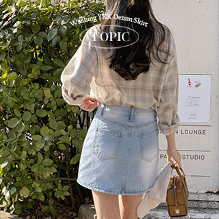 토픽 워싱 YKK 연청데님 미니 스커트