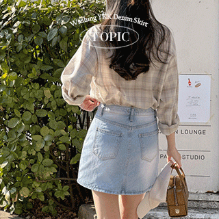 토픽 워싱 YKK 연청데님 미니 스커트