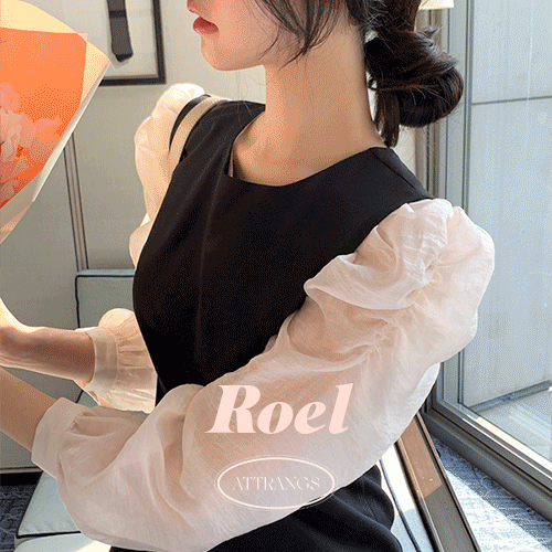 로엘 퍼프 시스루 블라우스 