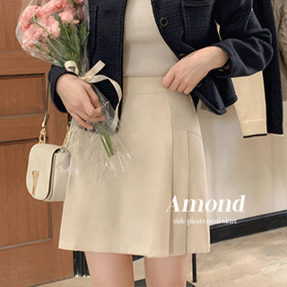아몬드 사이드 플리츠 미니스커트