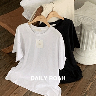 (사이드 트임/레이어드 티셔츠) 로아 라운드넥 루즈핏 베이직 슬릿 티셔츠