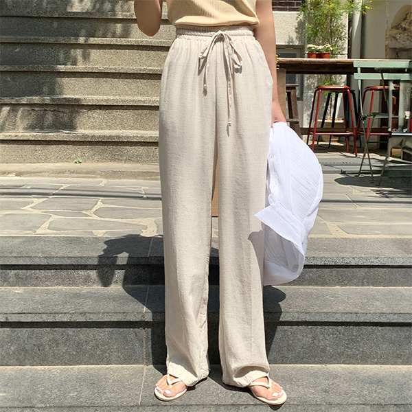 [MADE/2기장/ 필수템] 리에 린넨 밴딩 와이드 팬츠