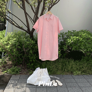 (여름내내) 핀르 루즈핏 반팔 셔츠 미니 원피스 dress