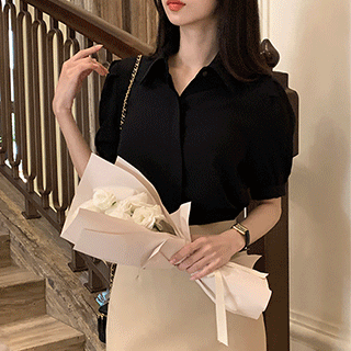 베르니 카라 퍼프 여름 블라우스 bs7620