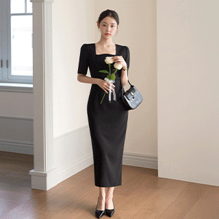 (하객룩추천♡) 로랑 퍼프 스퀘어넥 롱 원피스