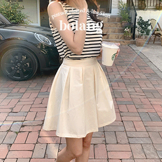 볼랑 핀턱 주름 A라인 미니 스커트