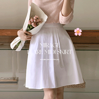 미라쥬 하프밴딩 핀턱 플레어 미디 스커트 skirt