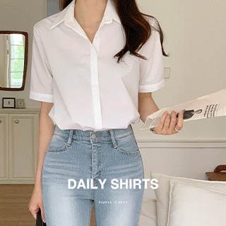 (MADE)올데이 베이직 스판 반팔 블라우스