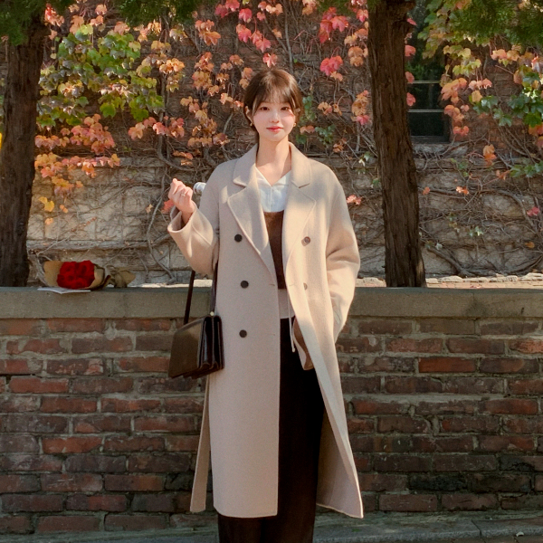 [울+캐시미어함유] (MADE) 센디 더블 핸드메이드 캐시미어 누빔안감 탈부착 롱 코트