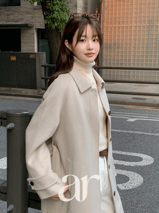 [울+캐시미어함유] (MADE/캐시미어블렌딩/덕다운내피/코트의정석♥) 라르에 싱글 히든 롱 핸드메이드 덕다운 코트