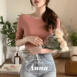 안나 입술넥 슬림 반팔 티셔츠