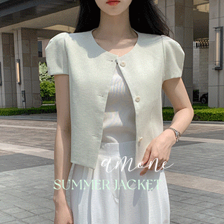 아모네 캡소매 세미 크롭 여름 자켓