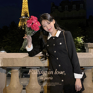 (MADE/카라탈부착) 뮤에베 배색 트위드 원피스