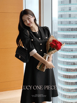 (MADE/플레어&H라인) 루시 2라인 배색 소매 크롭탑 원피스