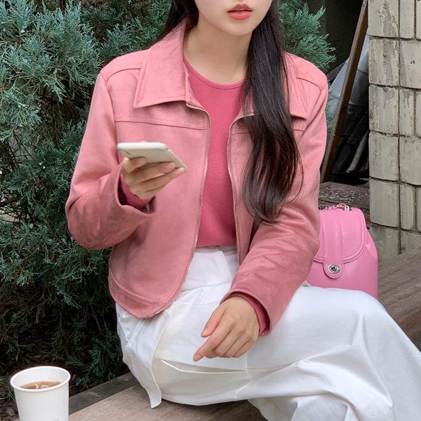 크레디 어텀 스웨이드 크롭 자켓