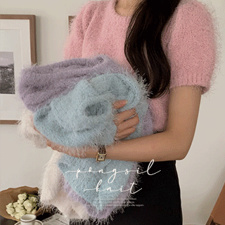 (솔잎크롭/여리핏) 루이제 퐁실 크롭 솔잎 반팔 니트