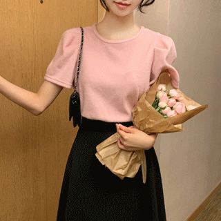 (연말룩/리본스트랩♥) 소피 라운드넥 백리본 퍼프 겨울 티셔츠