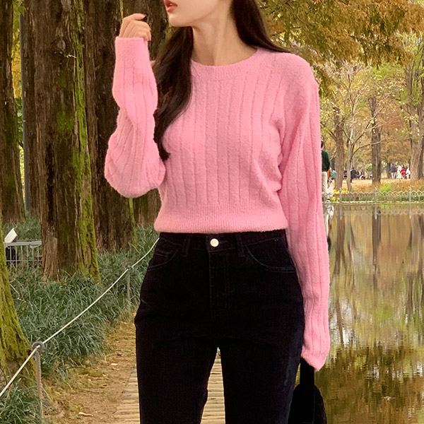 [울함유] (데일리템/6color♥)베럴 라운드 크롭 긴팔 니트