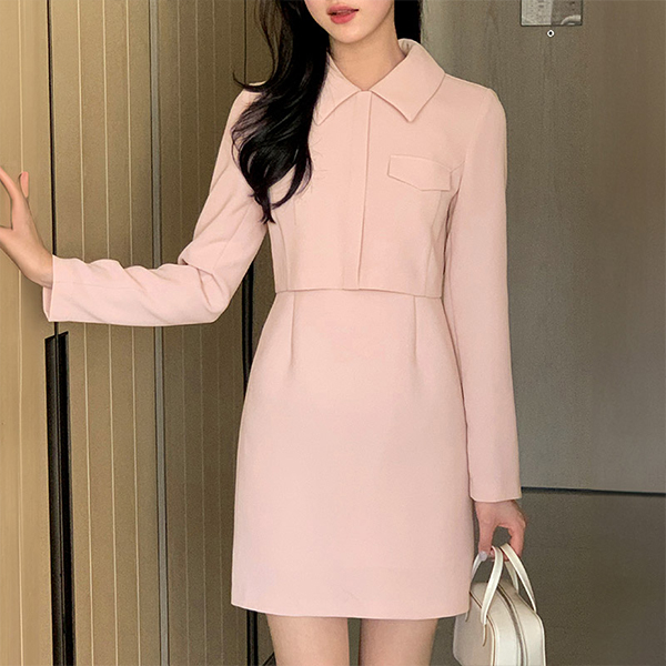 (MADE/링클프리O/세련미/10등신비율템) 아로엔 카라 쫀쫀 미니 원피스