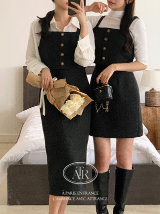 (MADE/롱기장추가!/하객룩/10등신비율) 아일 2기장 트위드 뷔스티에 투피스 원피스