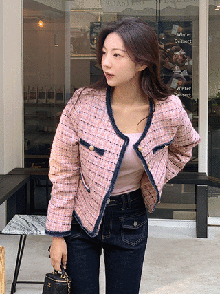 (가을트위드/하객룩/데이트룩) 로렌 배색 포켓 트위드 자켓
