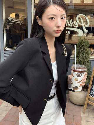 (MADE/구김적음/탄탄핏) 킨트 골드 스틱 싱글 세미크롭 자켓