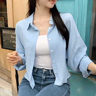 (휘뚤마뚤템) 엔트 베이직 카라 크롭 셔츠