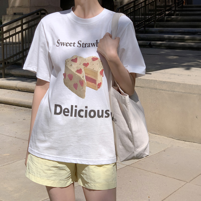 (데일리만능템!) 스위티 케이크 프린팅 루즈핏 반팔 티셔츠