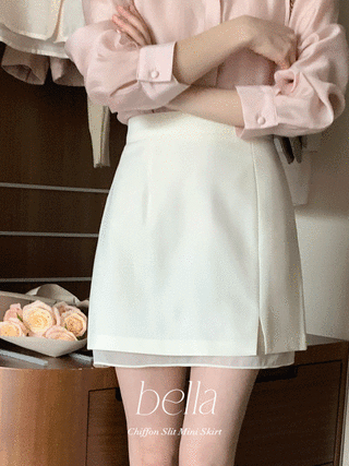 (스판혼방/스커트추천♥) 벨라 쉬폰 트임 미니 스커트