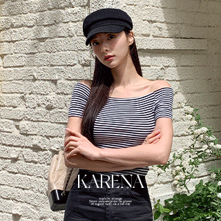 (긴팔추가/여리핏♥) 스트라이프 오프숄더 티셔츠