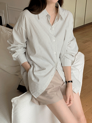 프레즐 스트라이프 루즈핏 셔츠 남방