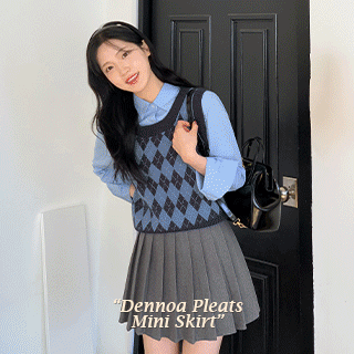 (S-L/러블리무드/바지안감) 덴노아 A라인 페이크 모직 플리츠 미니 스커트