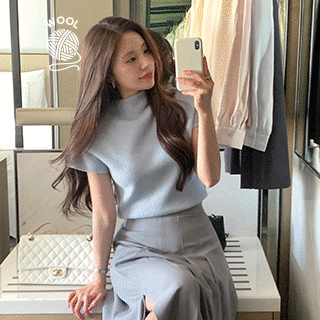 [울+캐시미어함유] (프리미엄퀄리티) 세비에 캐시미어 파인울 하프넥 반팔 봄 니트