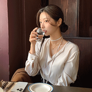 (타이or허리벨트가능) 로에나 스트랩 세트 드레이프 블라우스