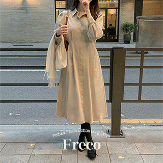(겨울ver/피치기모/하객룩추천) 프레코 핀턱 피치 코튼 플레어 롱 셔츠 원피스